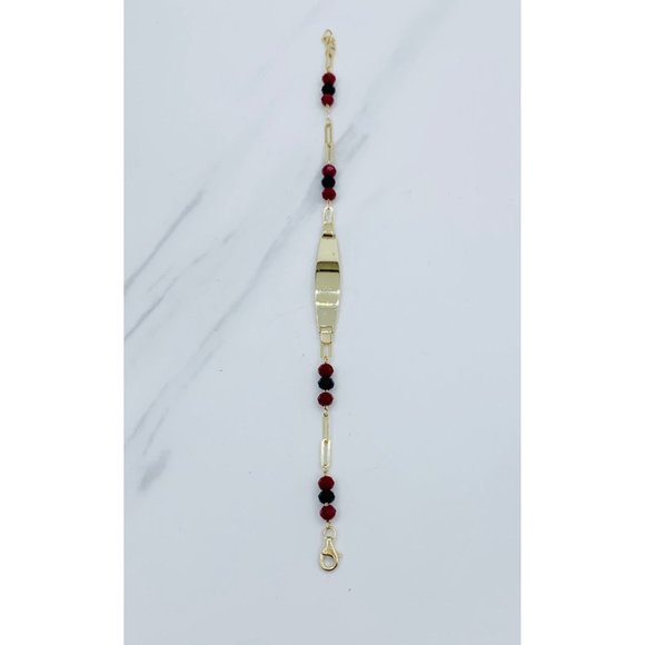 ❤️ Real 14k Gold Baby ID Bracelet red and black Beads - Picture 5 of 5